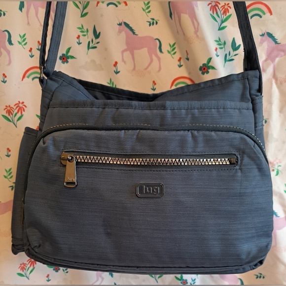 NWOT Lug Shimmy Blue Nylon RFID Causal Neutral Water Bottle Crossbody Purse Bag - Picture 1 of 16